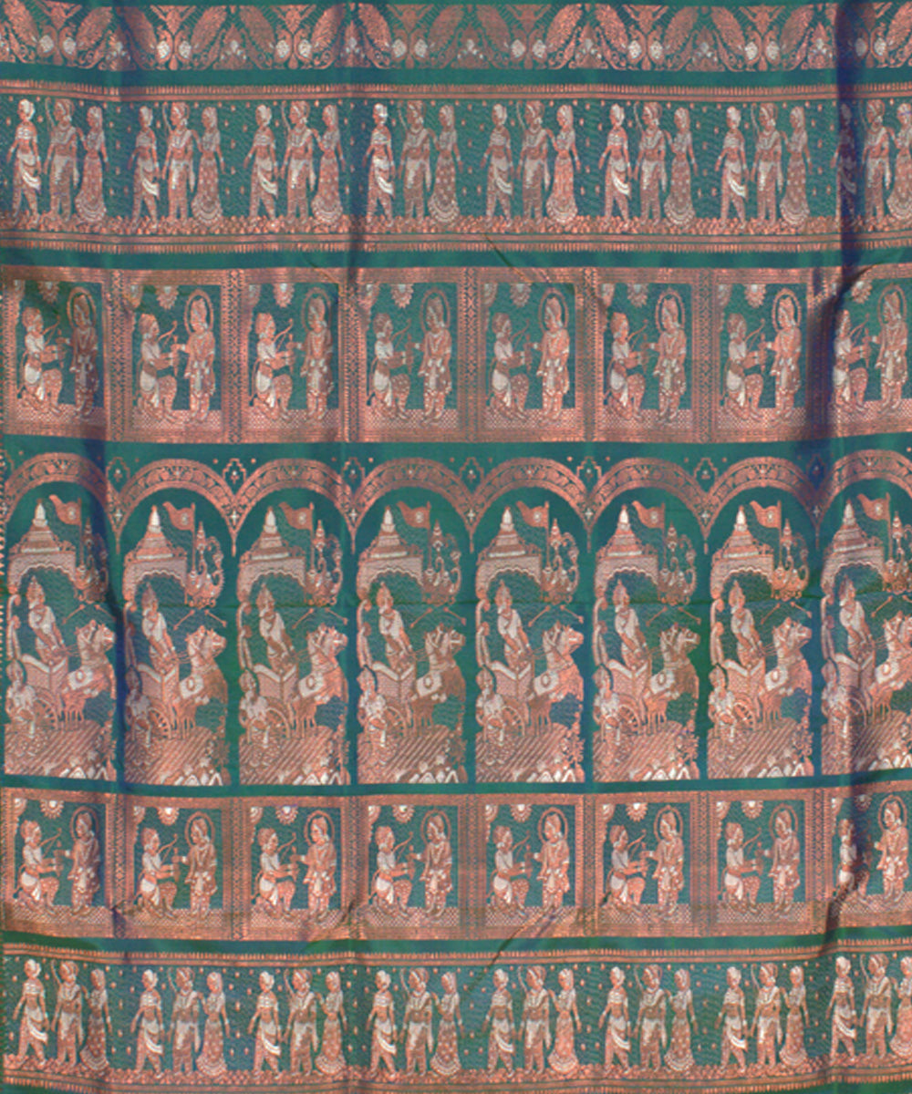 Peacock green handwoven silk baluchari saree
