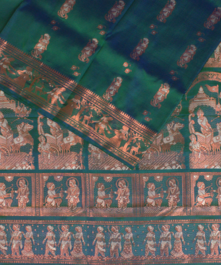 Peacock green handwoven silk baluchari saree