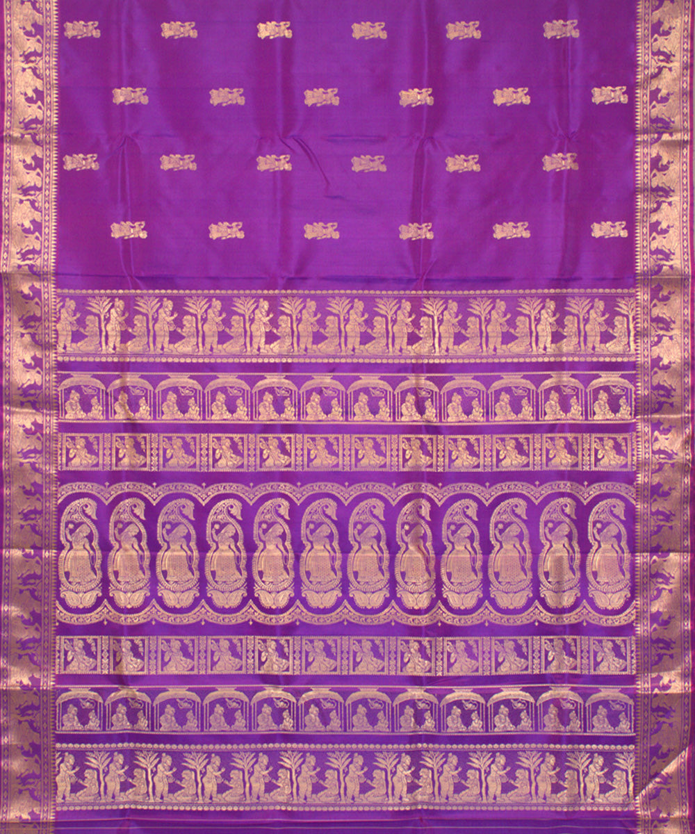 Purple blue handwoven silk baluchari saree