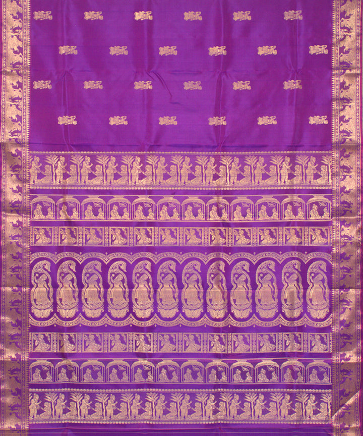 Purple blue handwoven silk baluchari saree