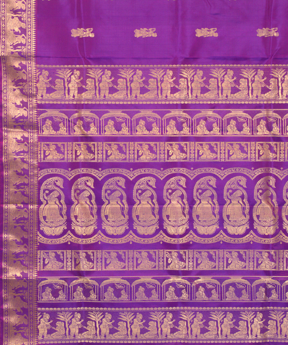 Purple blue handwoven silk baluchari saree