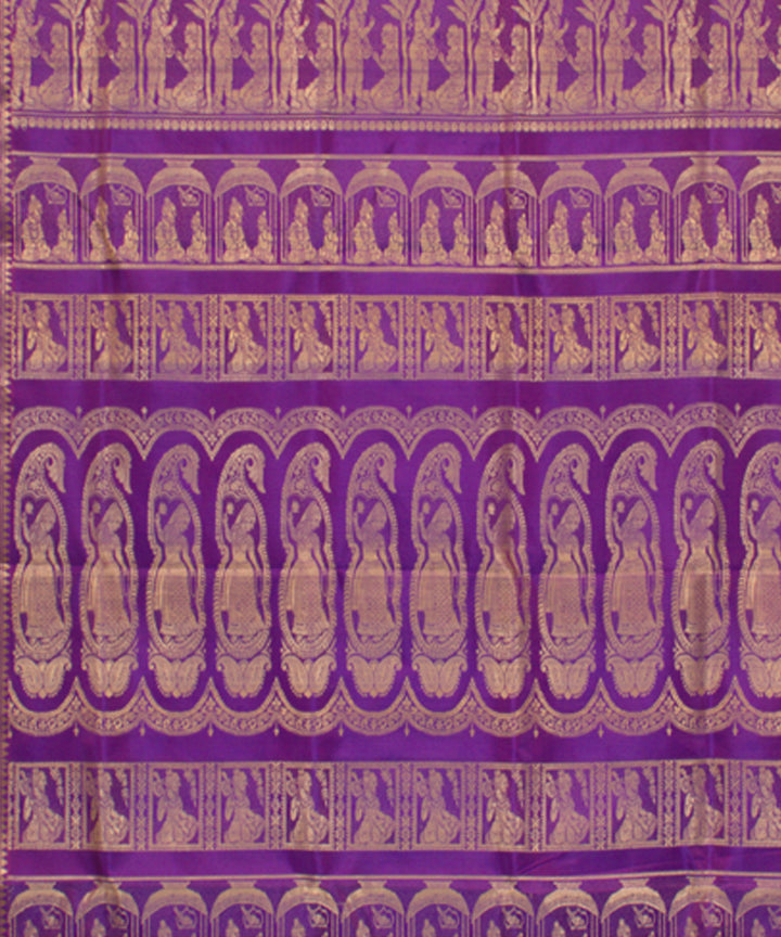 Purple blue handwoven silk baluchari saree