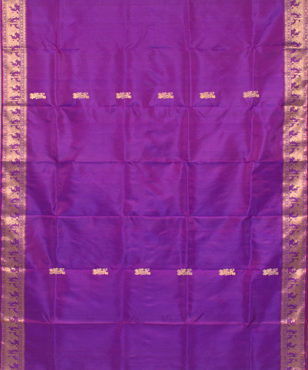 Purple blue handwoven silk baluchari saree