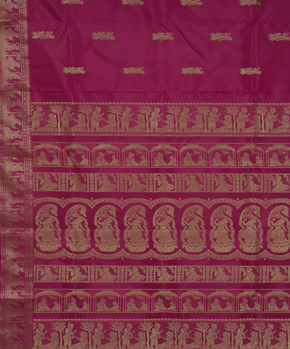 Rani pink handloom silk baluchari saree