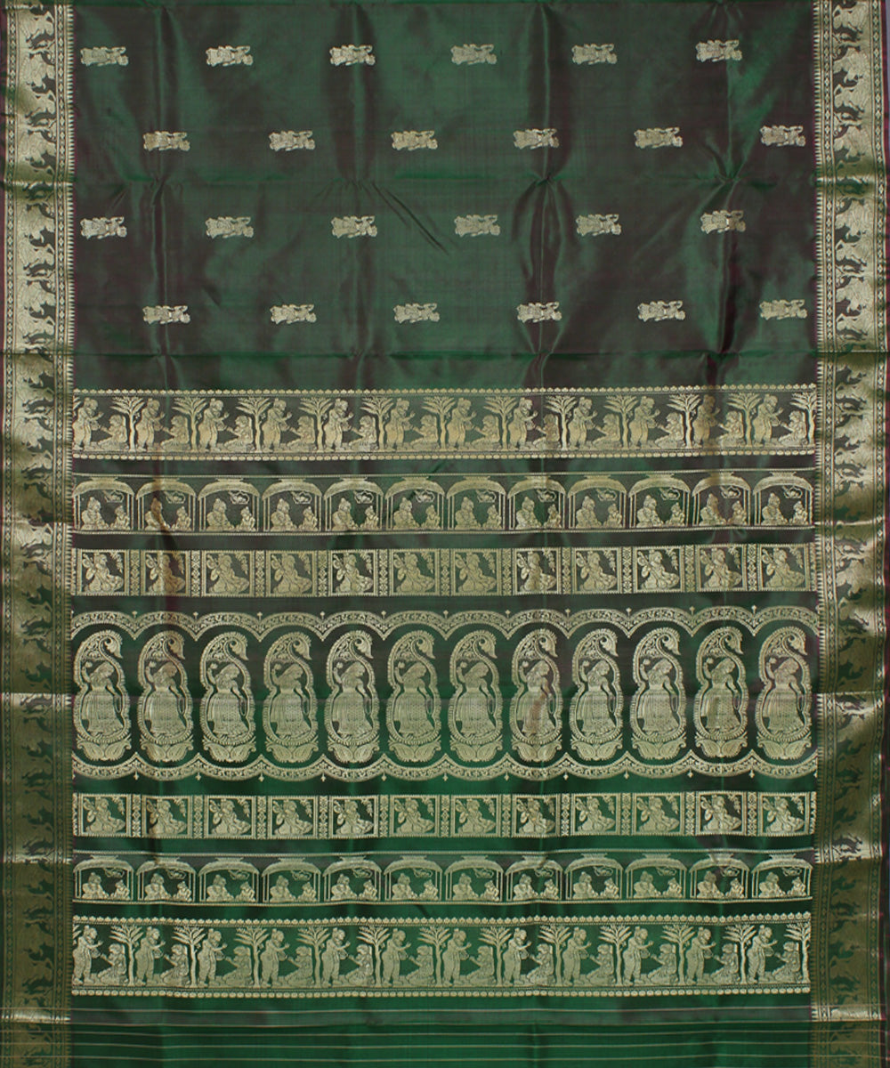 Dark green handwoven silk baluchari saree