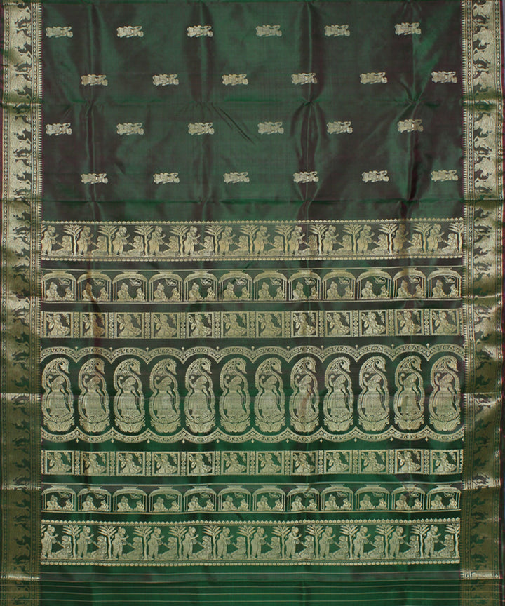 Dark green handwoven silk baluchari saree