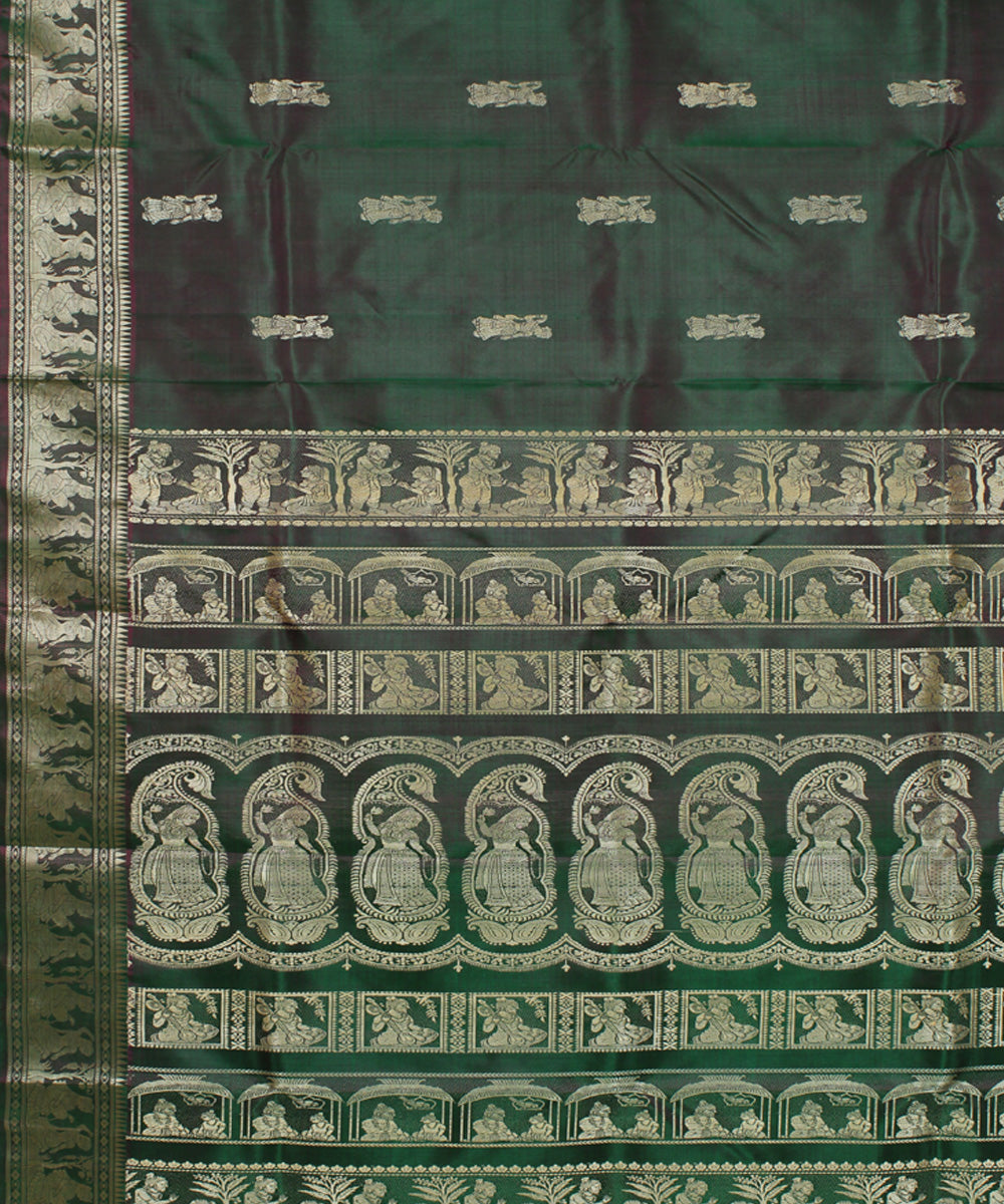 Dark green handwoven silk baluchari saree