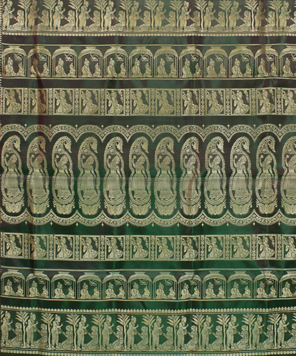 Dark green handwoven silk baluchari saree