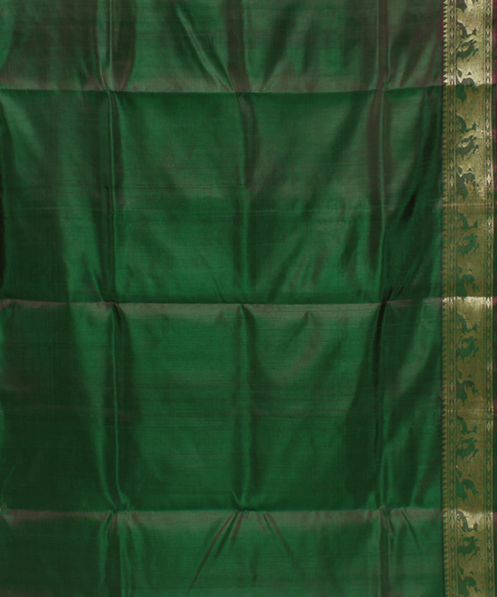 Dark green handwoven silk baluchari saree