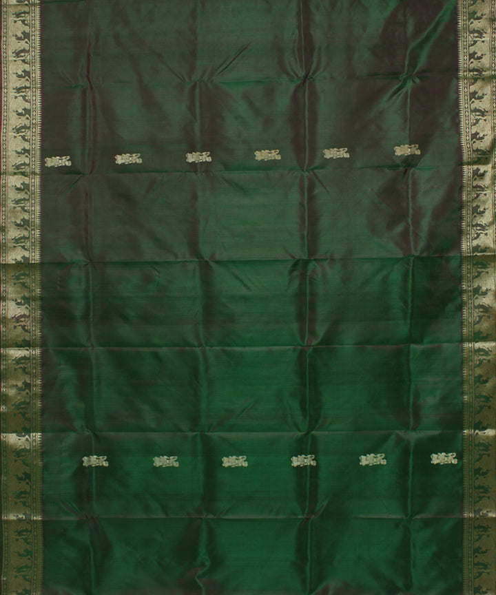 Dark green handwoven silk baluchari saree