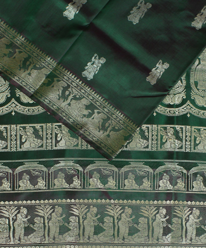 Dark green handwoven silk baluchari saree