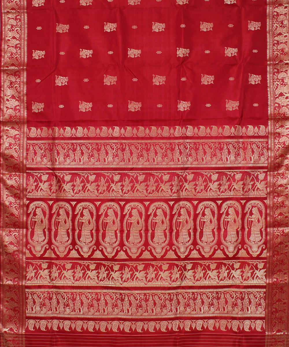 Cherry red handwoven silk baluchari saree