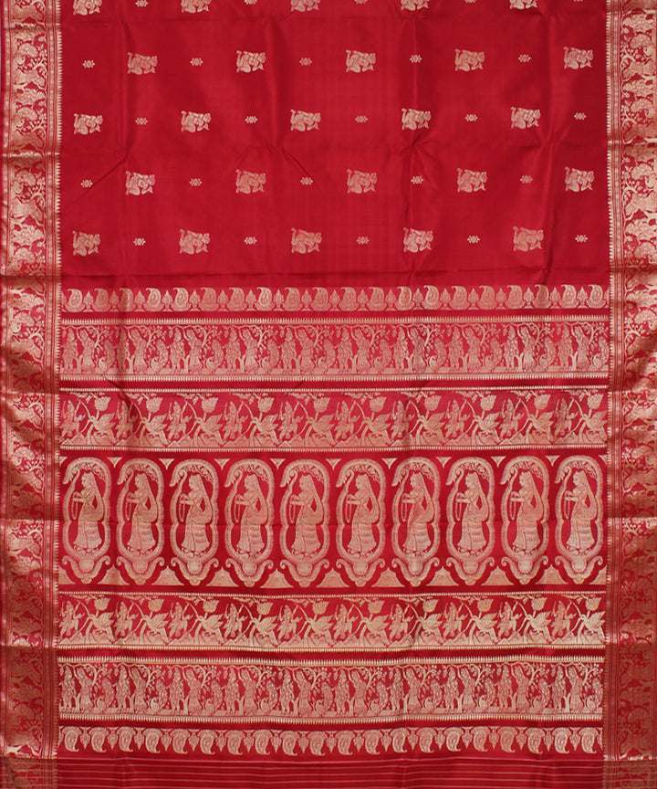 Cherry red handwoven silk baluchari saree