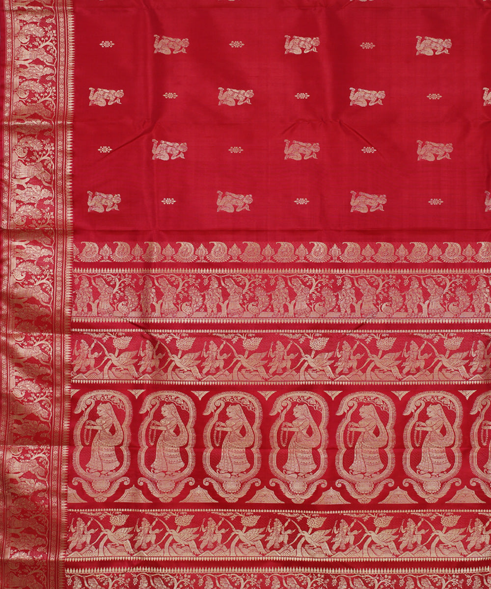 Cherry red handwoven silk baluchari saree