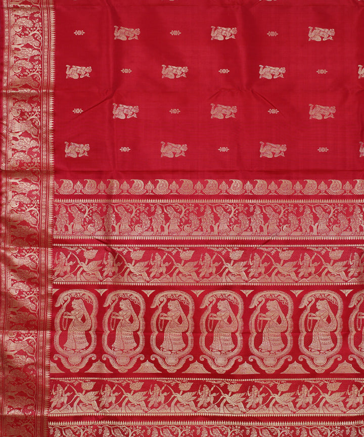 Cherry red handwoven silk baluchari saree