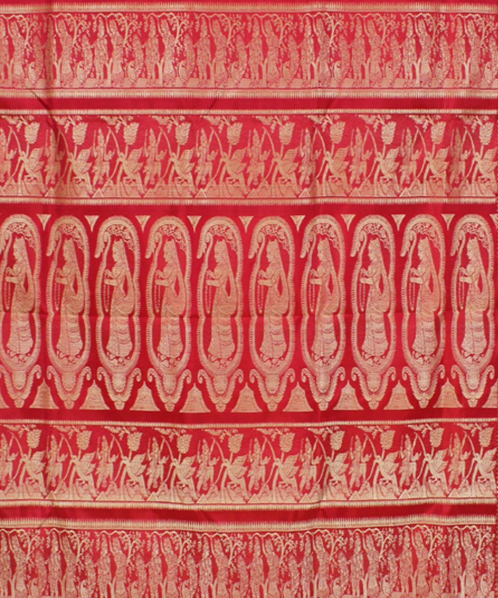 Cherry red handwoven silk baluchari saree