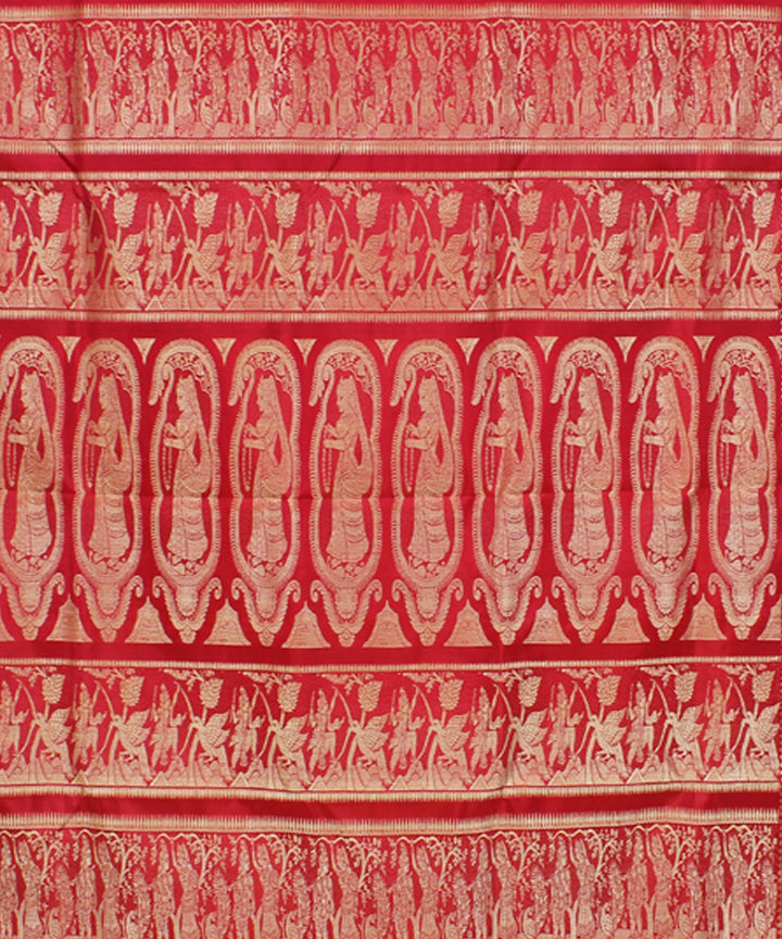 Cherry red handwoven silk baluchari saree