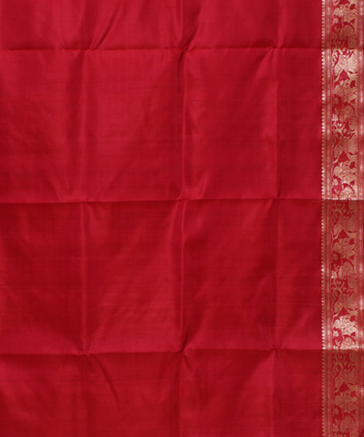 Cherry red handwoven silk baluchari saree