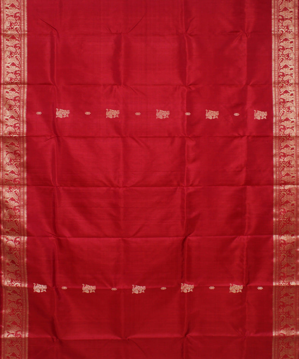 Cherry red handwoven silk baluchari saree