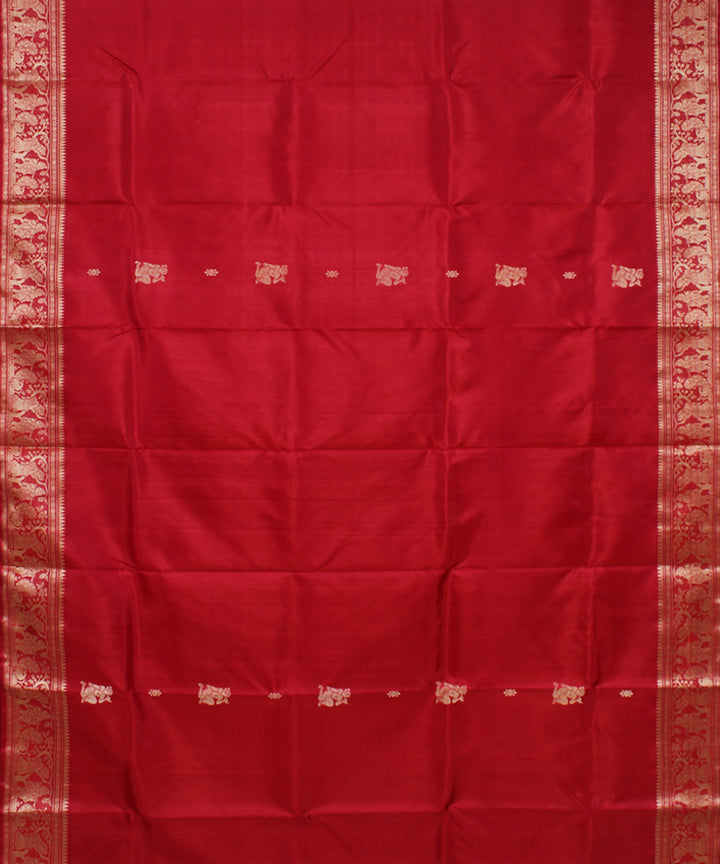 Cherry red handwoven silk baluchari saree