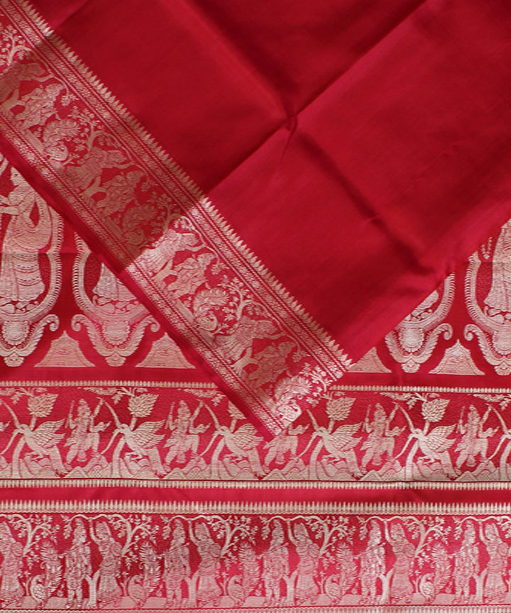 Cherry red handwoven silk baluchari saree