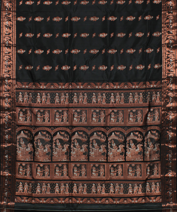 Black copper zari handwoven silk baluchari saree