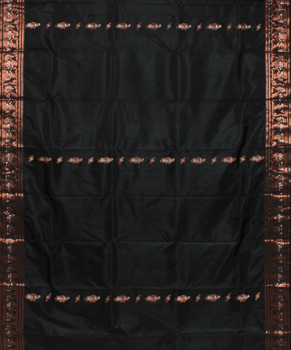 Black copper zari handwoven silk baluchari saree