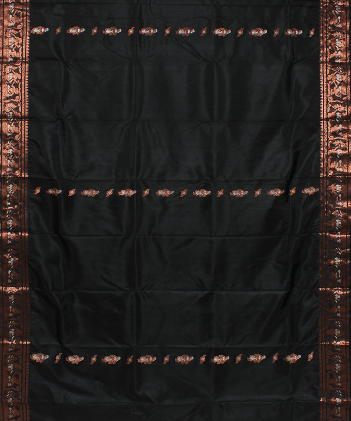 Black copper zari handwoven silk baluchari saree