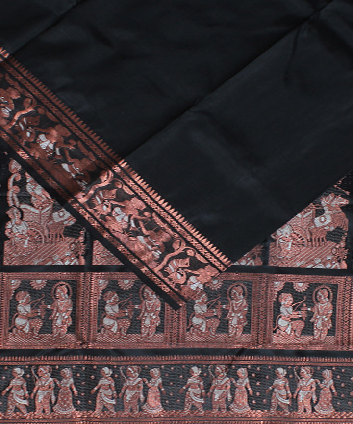 Black copper zari handwoven silk baluchari saree