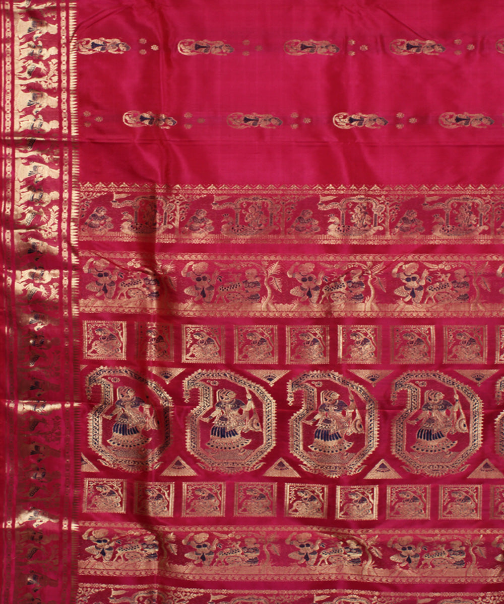 Rani pink handwoven silk baluchari saree