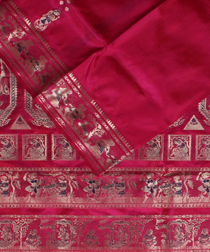 Rani pink handwoven silk baluchari saree