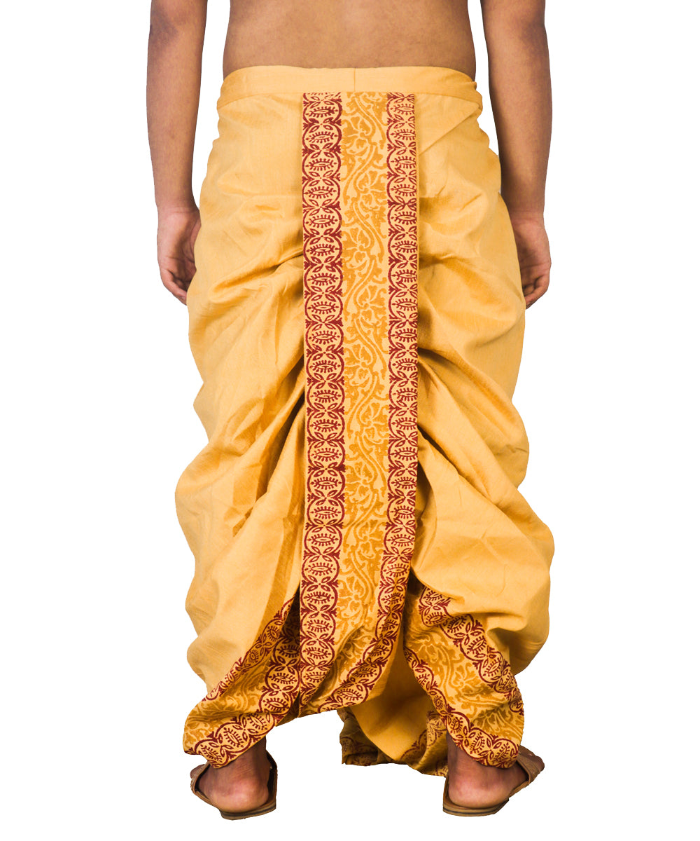 Mustard hand block printed art silk dhoti