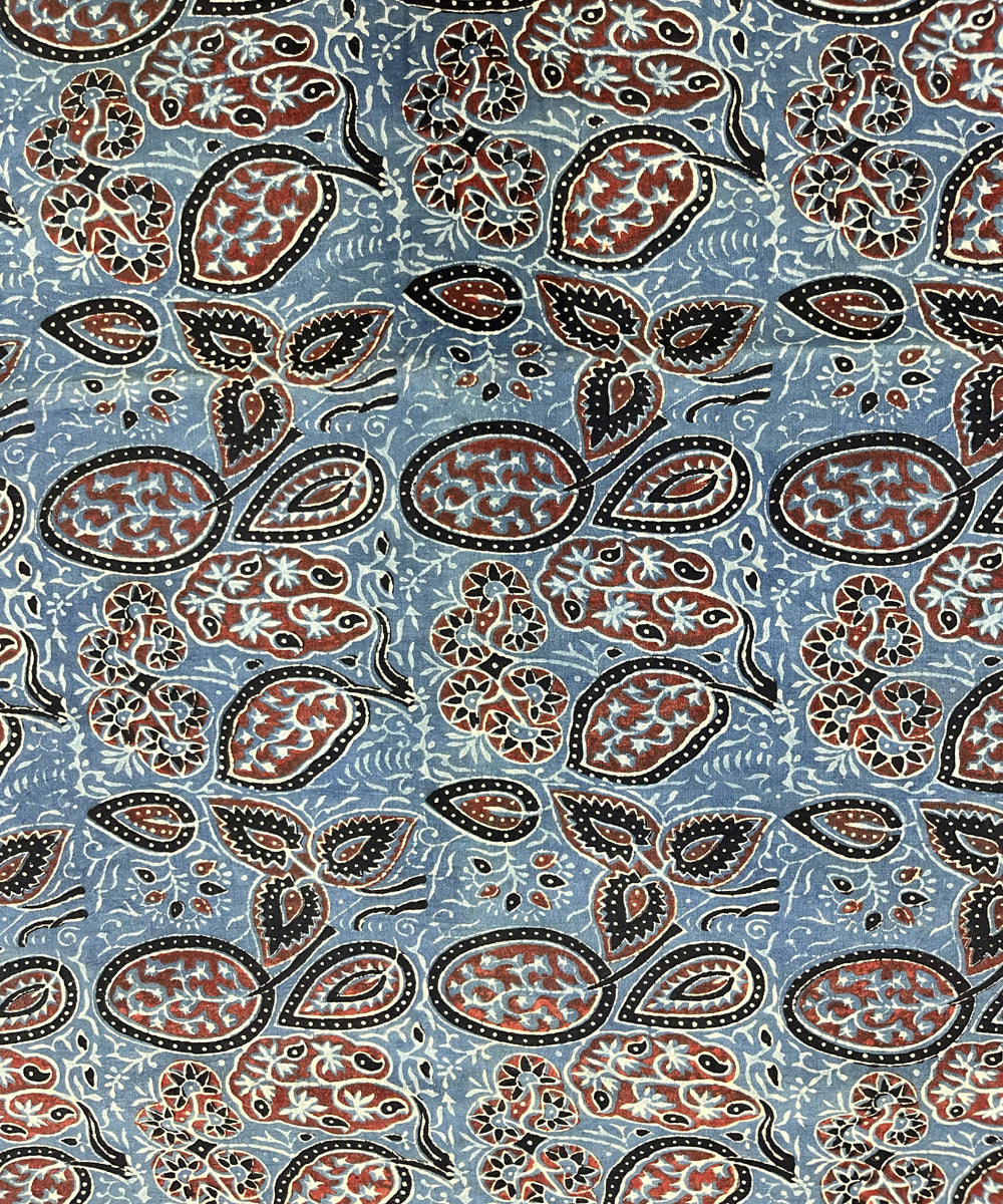 Multicolor ajrakh hand block printed cotton fabric