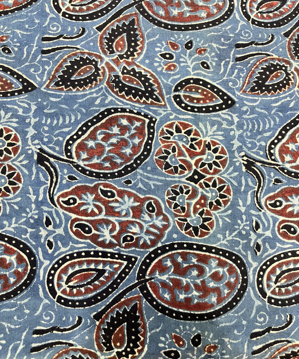 Multicolor ajrakh hand block printed cotton fabric