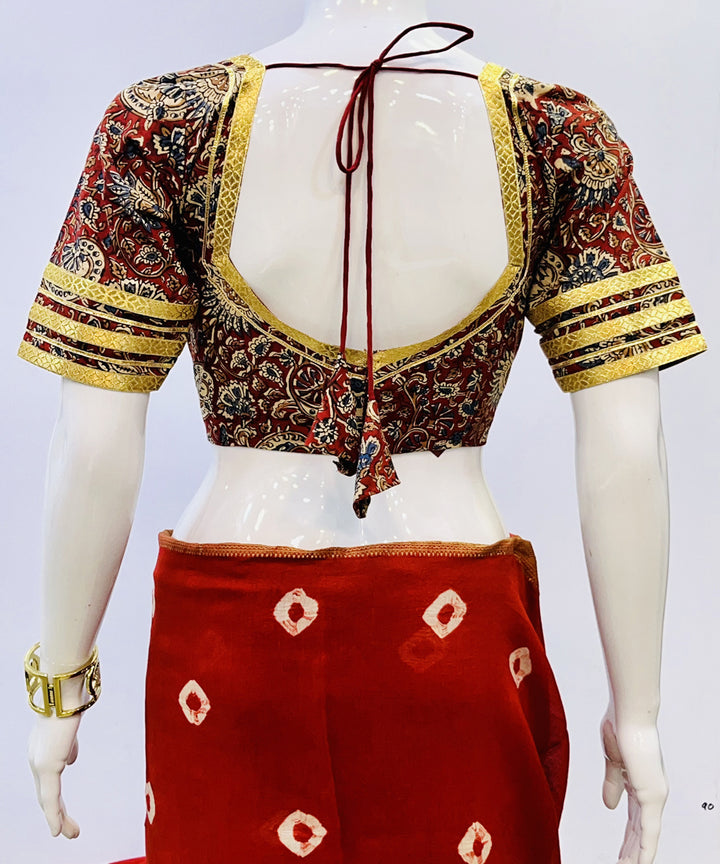 Red yellow kalamkari handblock printed cotton blouse