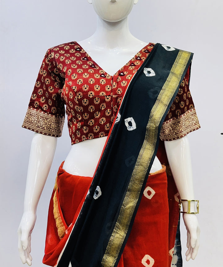 Red beige mashru silk with mirror work blouse