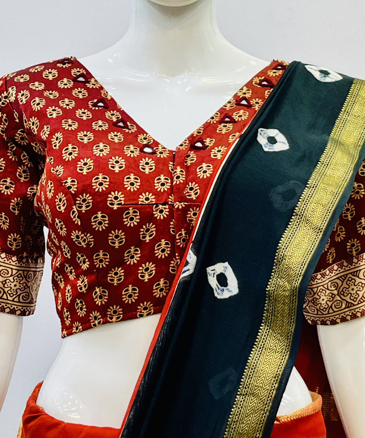 Red beige mashru silk with mirror work blouse