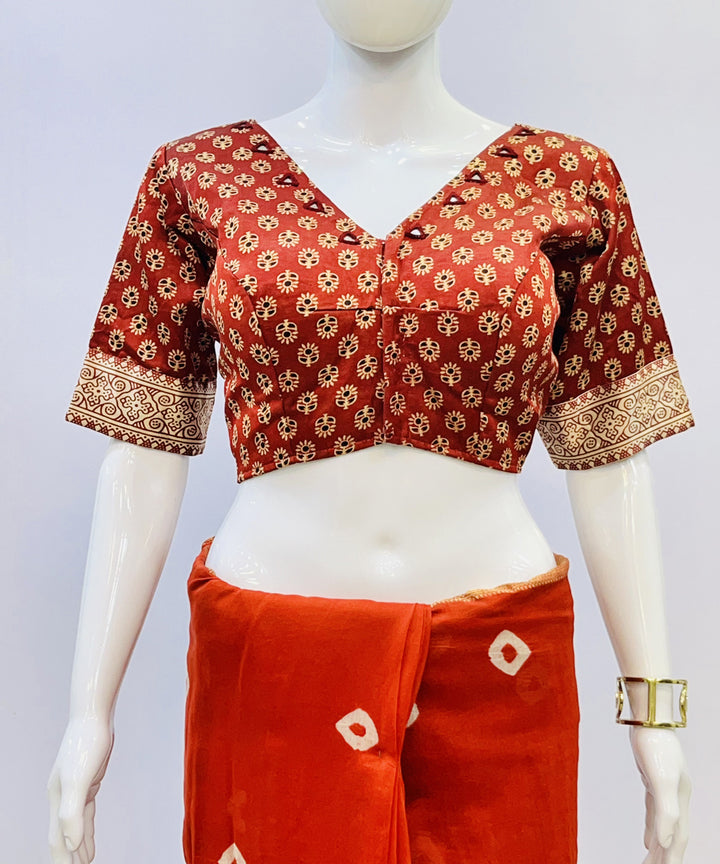 Red beige mashru silk with mirror work blouse