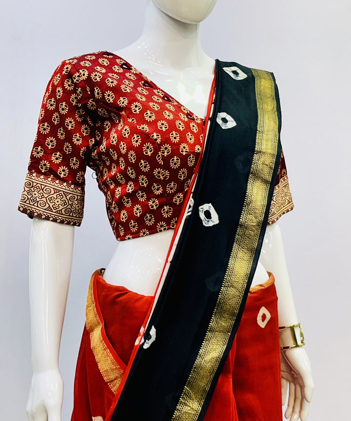 Red beige mashru silk with mirror work blouse