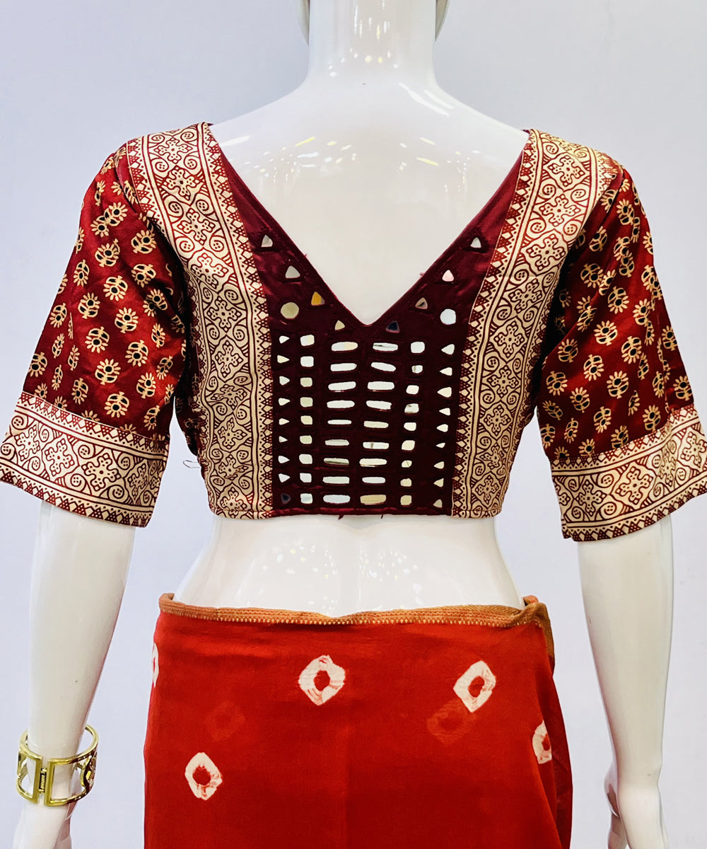 Red beige mashru silk with mirror work blouse