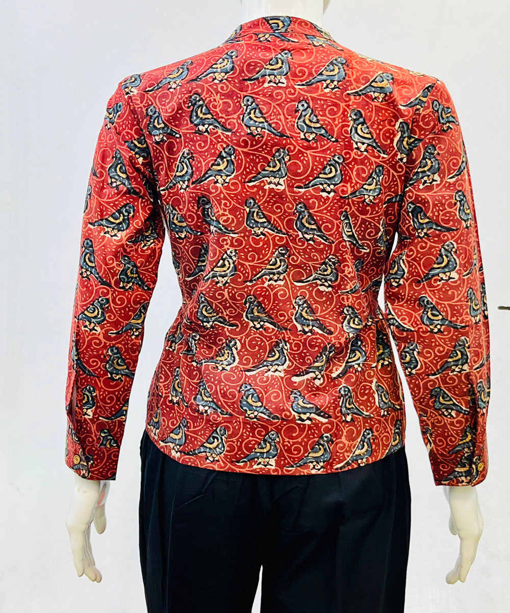 Red blue handblock printed cotton top