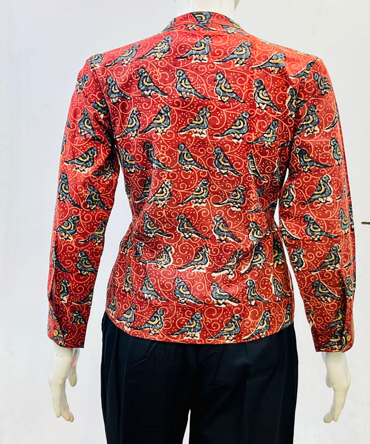 Red blue handblock printed cotton top