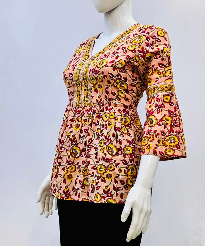 Multicolor handblock printed cotton top