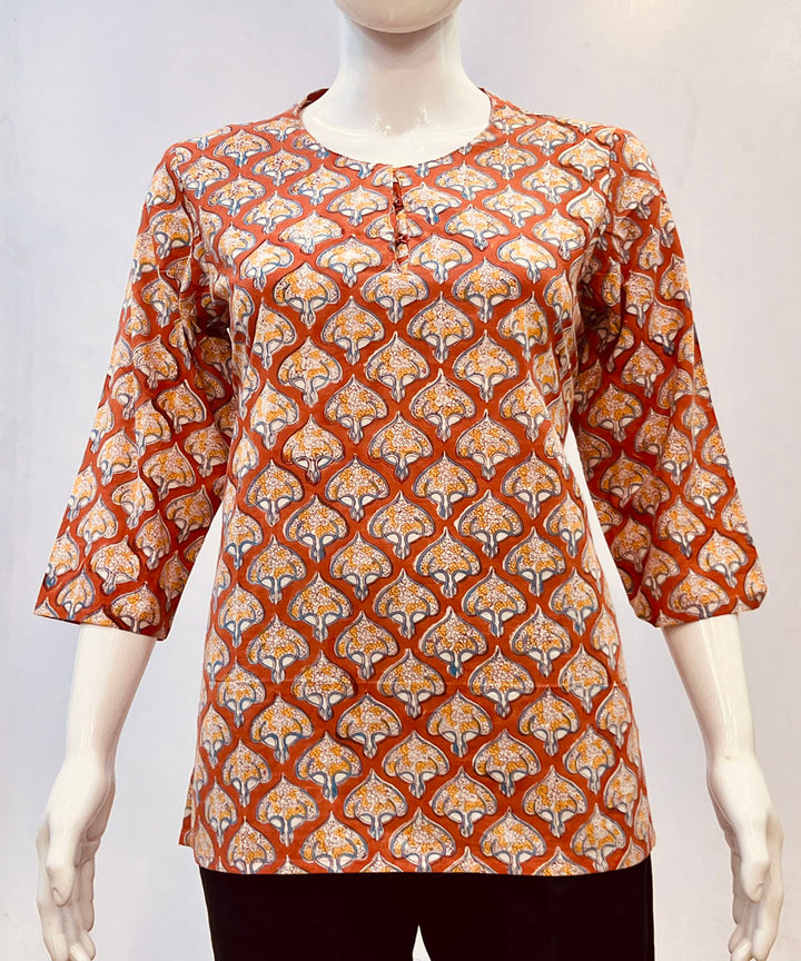 Peach handblock printed cotton top