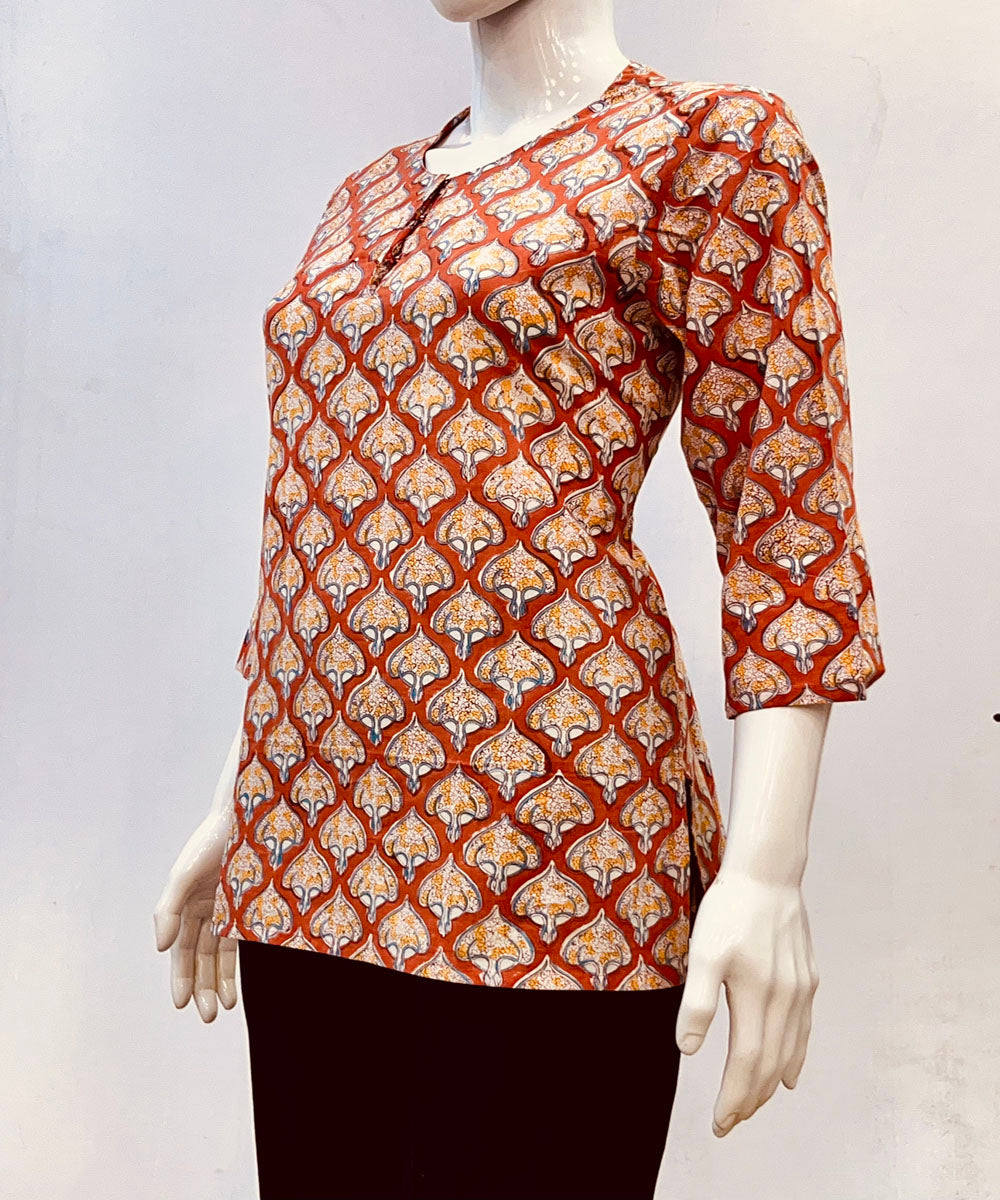 Peach handblock printed cotton top