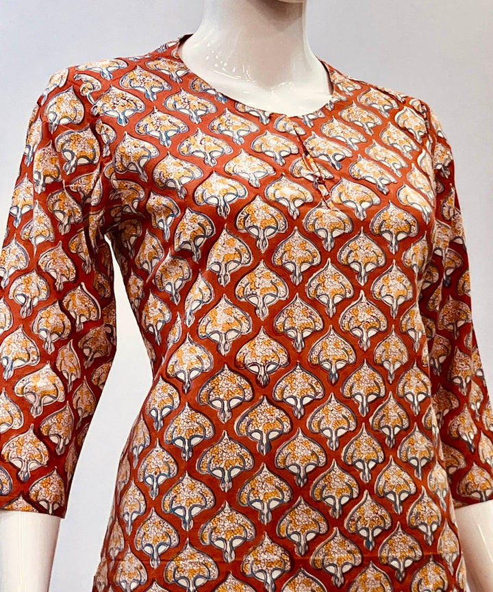 Peach handblock printed cotton top