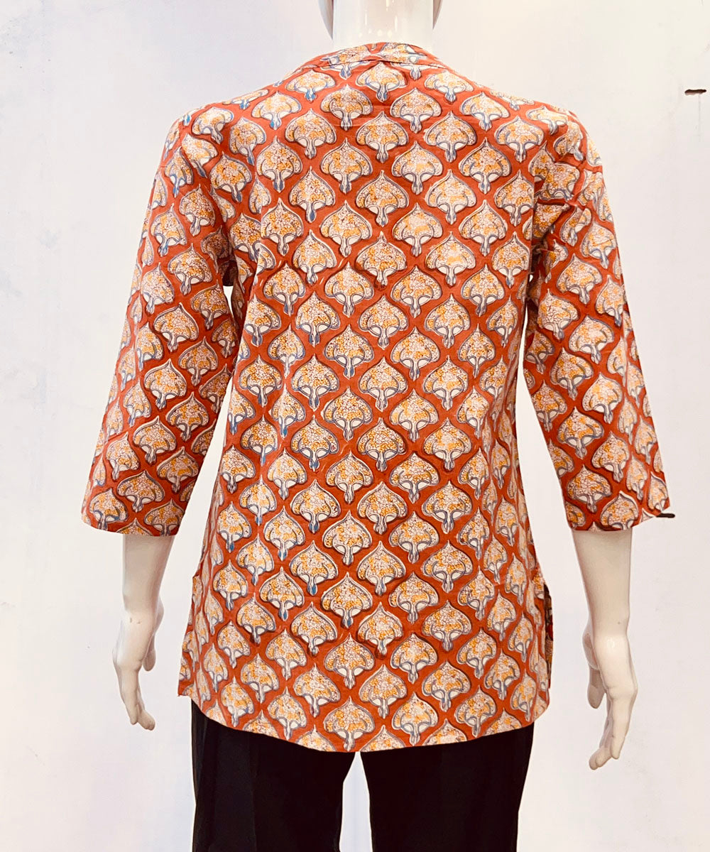 Peach handblock printed cotton top