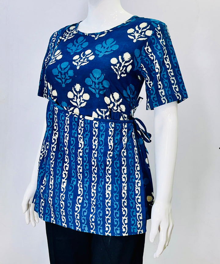 Indigo dyed cotton handblock printed top