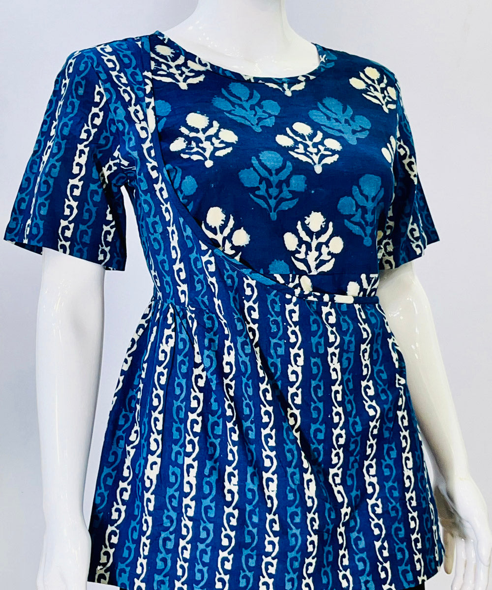 Indigo dyed cotton handblock printed top
