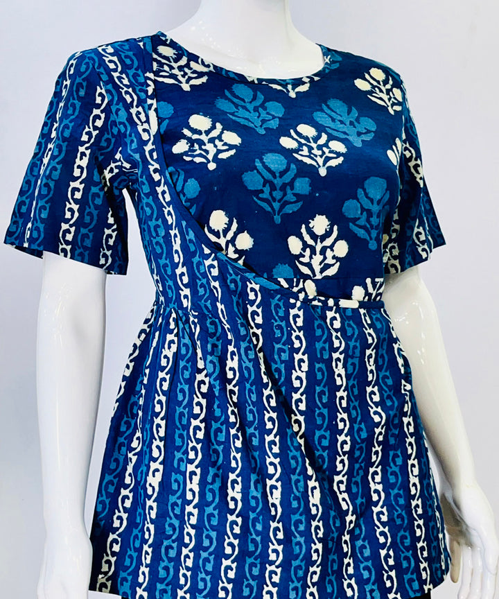 Indigo dyed cotton handblock printed top